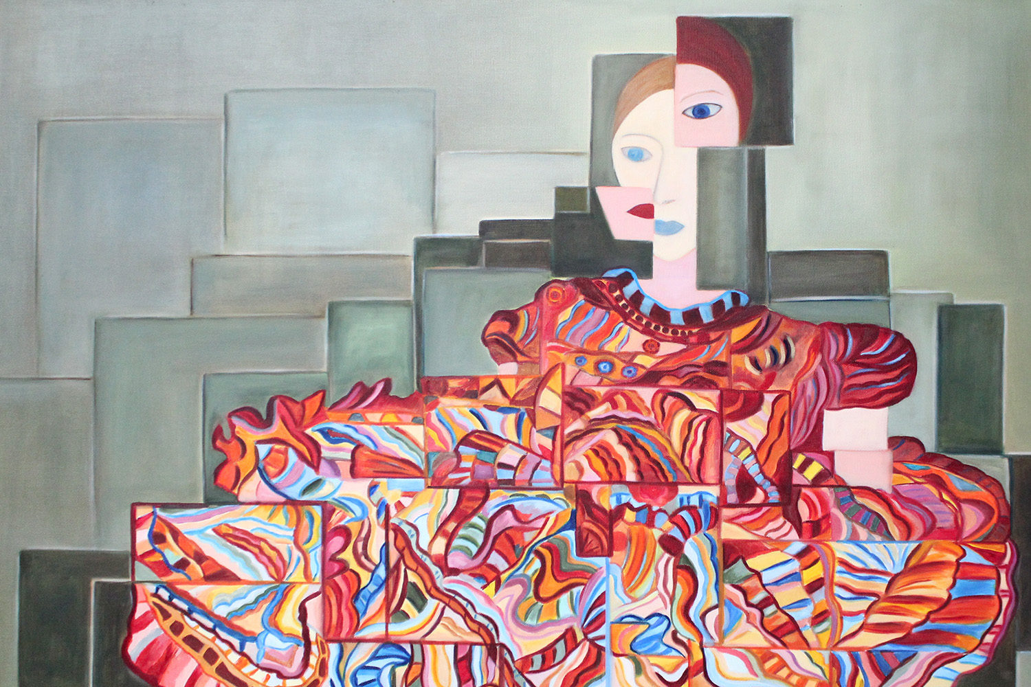 Peinture d'un portrait fragmenté de femme
