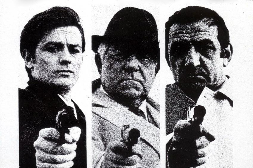 Photos de Delon, Gabin et Ventura extraites de l'affiche du film Le Clan des Siciliens