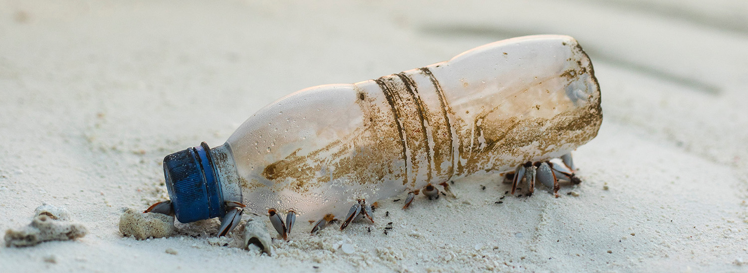 Bouteille en plastique abandonnée sur la plage