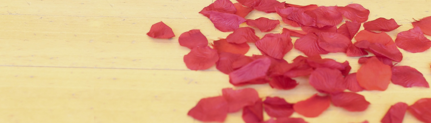 Pétales de fleurs sur un parquet de salle de danse